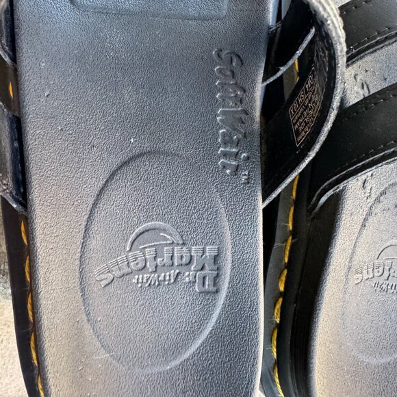 Dr. Martens Blaire Black Leather Slide Sandals Size 7 Triple Strap & Buckles - Picture 8 of 13